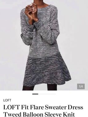 NWT LOFT Gray Tweed Fit Flare Sweater Dress Sz Medium